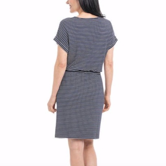 HILARY RADLEY Striped Drawstring Waist Dress Size Small in Navy and White Stripe - Picture 10 of 16